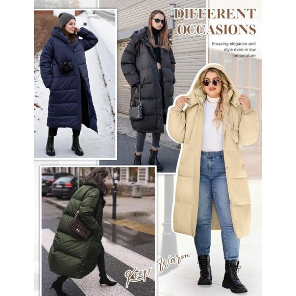 Women Plus Size Long Winter Coat Knee Length Warm Hood Zip Up Jacket for Cold We - Picture 4 of 6